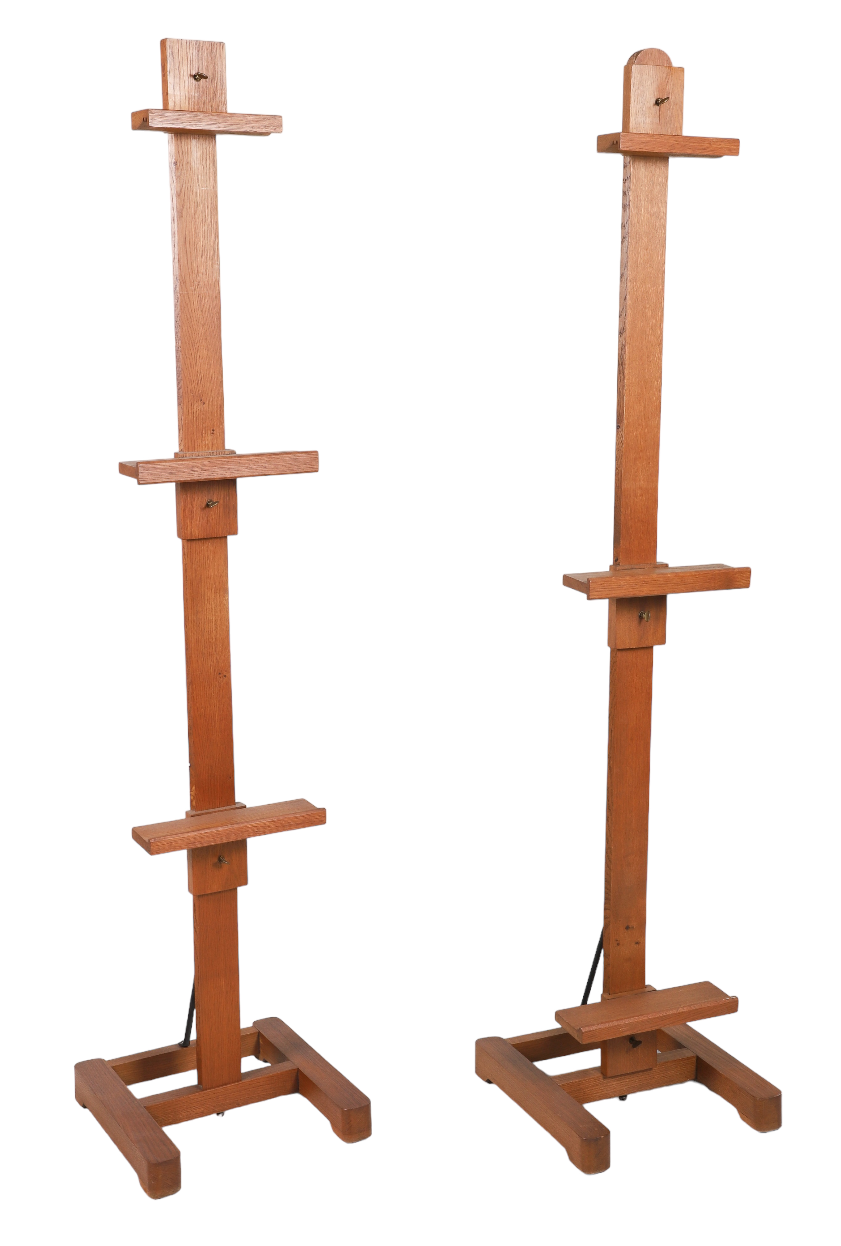 Pair walnut adjustable easels, on