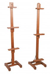 Pair walnut adjustable easels,