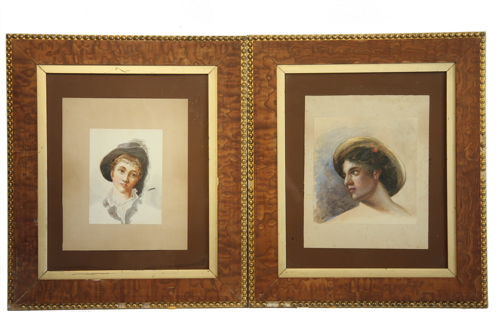 PAIR W/C'S - Portraits of two young