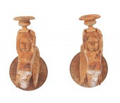 PAIR WEATHERED CAST IRON CHERU