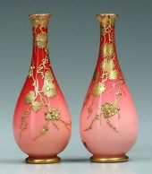 Pair Webb peachblow vases: glo