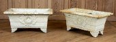 PAIR WHITE CAST IRON PLANTERS