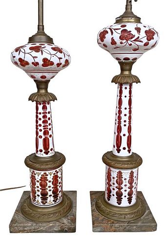 PAIR WHITE CUT TO CRANBERRY