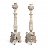 PAIR WHITE DISTRESSED CARVED W