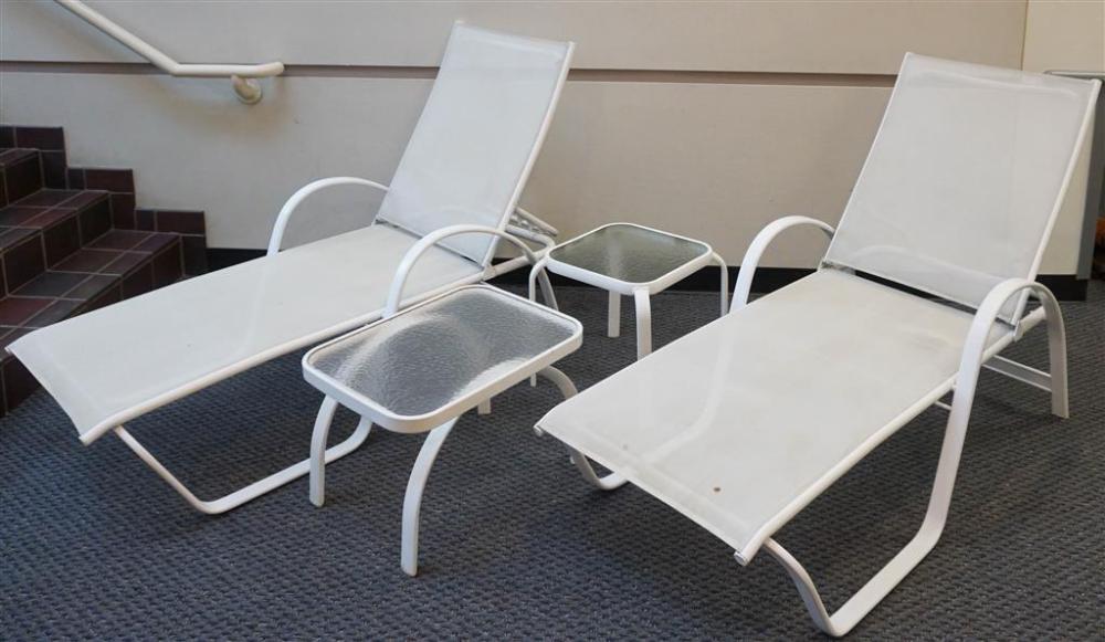 PAIR WHITE ENAMEL METAL CHAISE