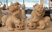 PAIR WHITE GLAZE CERAMIC FIGUR
