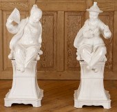 PAIR WHITE GLAZED CERAMIC CHIN