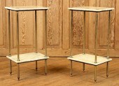 PAIR WHITE MARBLE BRASS TWO TI