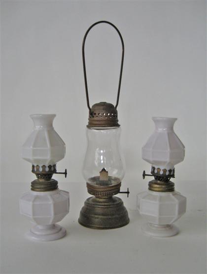 Pair white milk-glass lamps.   