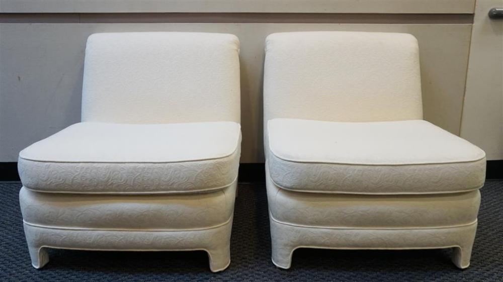 PAIR WHITE UPHOLSTERED ARMLESS