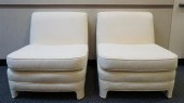 PAIR WHITE UPHOLSTERED ARMLESS