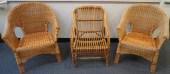 PAIR WICKER ARMCHAIRS AND RATT