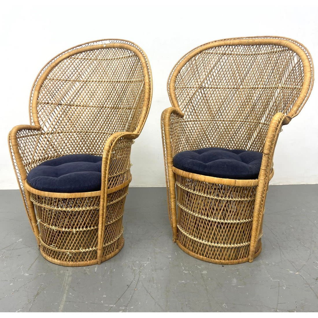 Pair Wicker Rattan Fan Back
