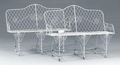 Pair wirework garden benches: