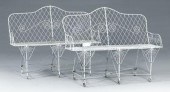 Pair wirework garden benches: