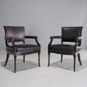 PAIR WOVEN LEATHER ARMCHAIRS,