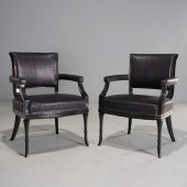 PAIR WOVEN LEATHER ARMCHAIRS,