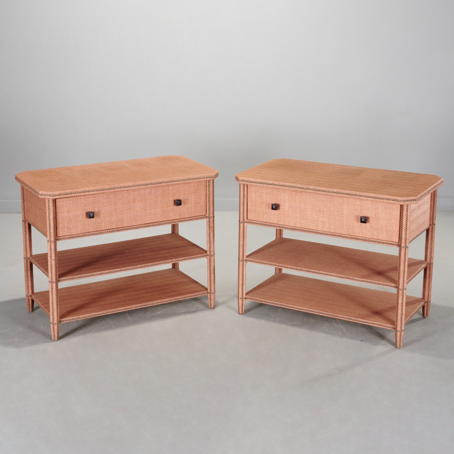 PAIR WOVEN STRAW CLAD BEDSIDE