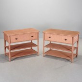 PAIR WOVEN STRAW CLAD BEDSIDE