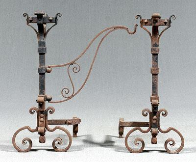 Pair wrought andirons: large