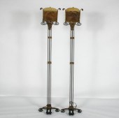 Pair wrought iron and bronze F