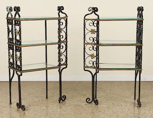 PAIR WROUGHT IRON ETEGERES