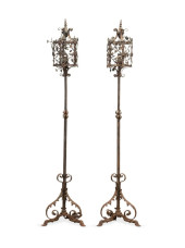 PAIR WROUGHT IRON FLORAL LANTE