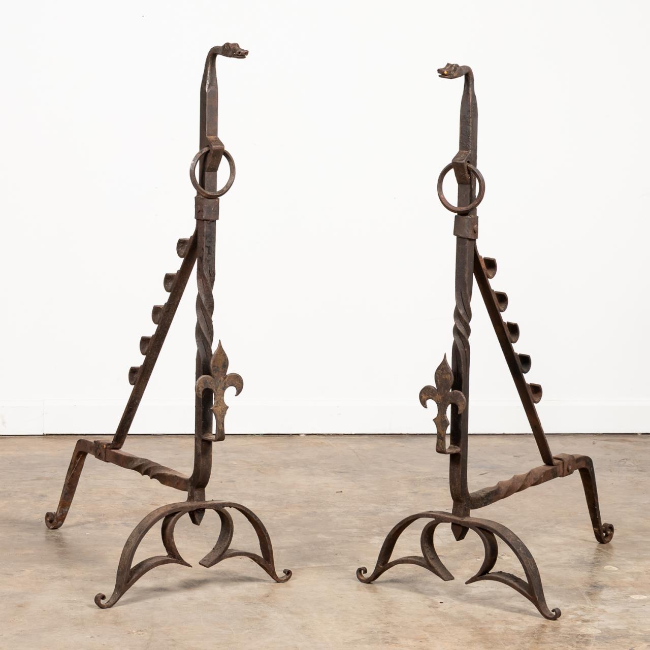 PAIR, WROUGHT IRON SERPENT MOTIF