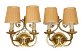 PAIR WROUGHT IRON & TOLE GILT