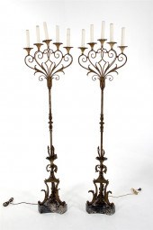 Pair wrought iron torcheres po