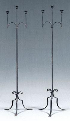 Pair wrought iron torcheres: