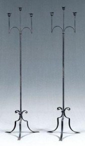 Pair wrought iron torcheres: t