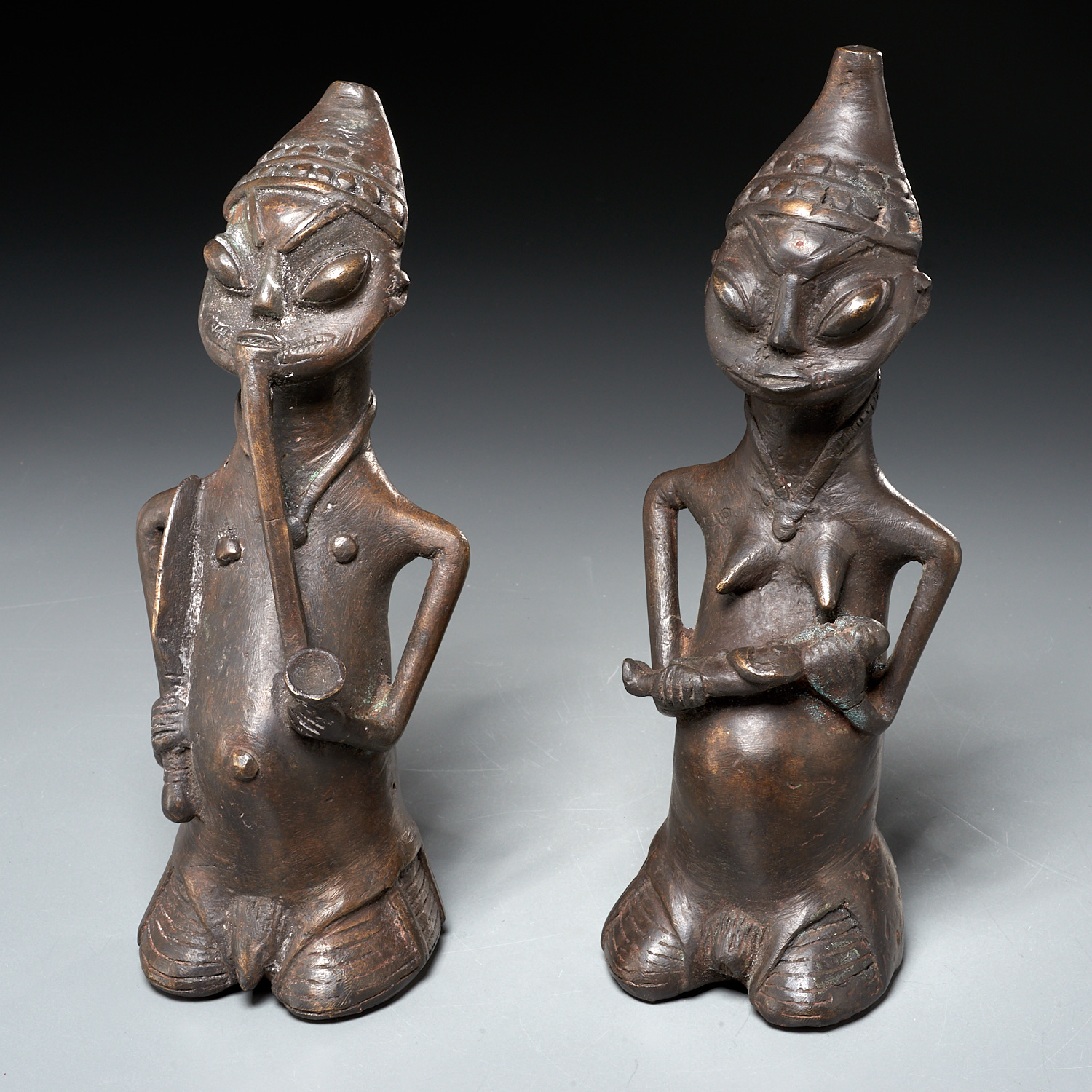 PAIR YORUBA OGBONI EDAN STAVES,
