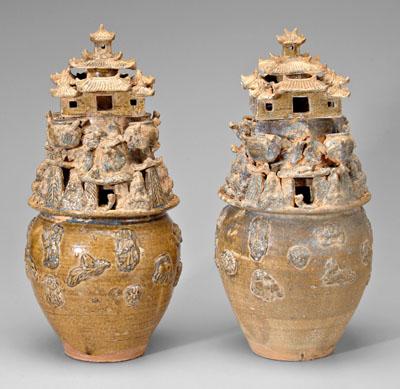 Pair yue ware funerary jars: