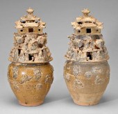 Pair yue ware funerary jars: W