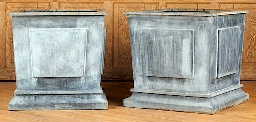 PAIR ZINC GARDEN PLANTERS RAISED