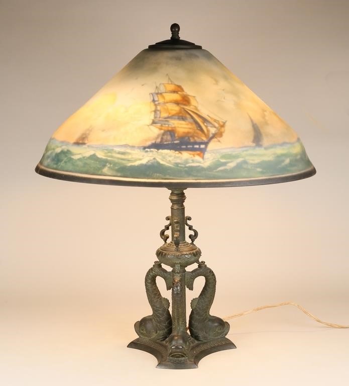 PAIRPOINT DOLPHIN LAMP WITH REVERSE