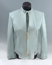PALE AQUA LEATHER JACKET & BLO