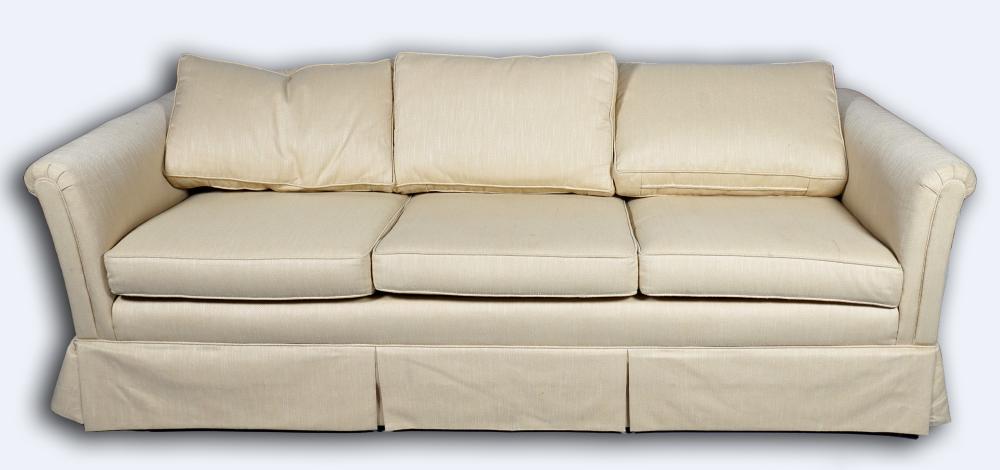PALE BEIGE UPHOLSTERED SOFA, 'W'