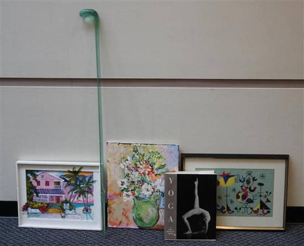 PALE BLUE GLASS STAFF AND THREE
