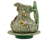 Palissy ware pitcher and bowl
