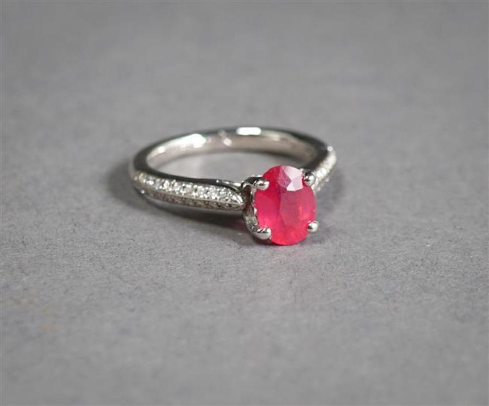 PALLADIUM, RUBY AND DIAMOND RING,