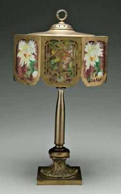 Paneled glass lamp, octagonal shade
