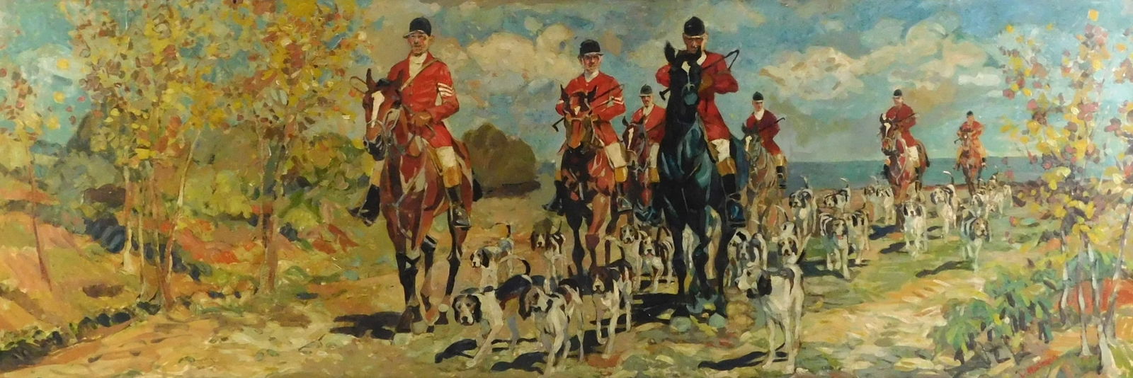 PANORAMIC FOX HUNT SCENE SIGNED "L.