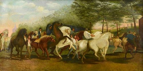 PANORAMIC OIL ON CANVAS HORSE
