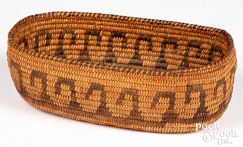 PAPAGO INDIAN COILED OVAL BASKET,