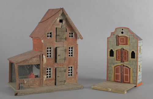 Paper lithograph over wood barn and