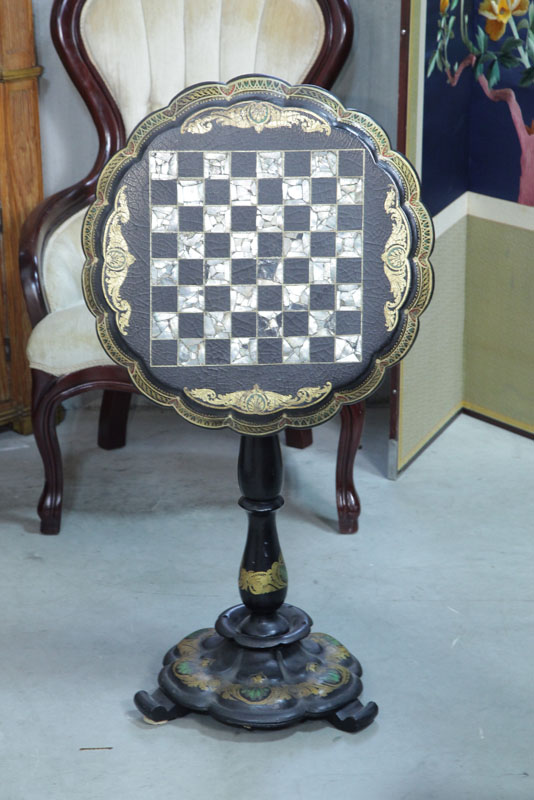 PAPER MACHE TILT TOP TABLE. Black