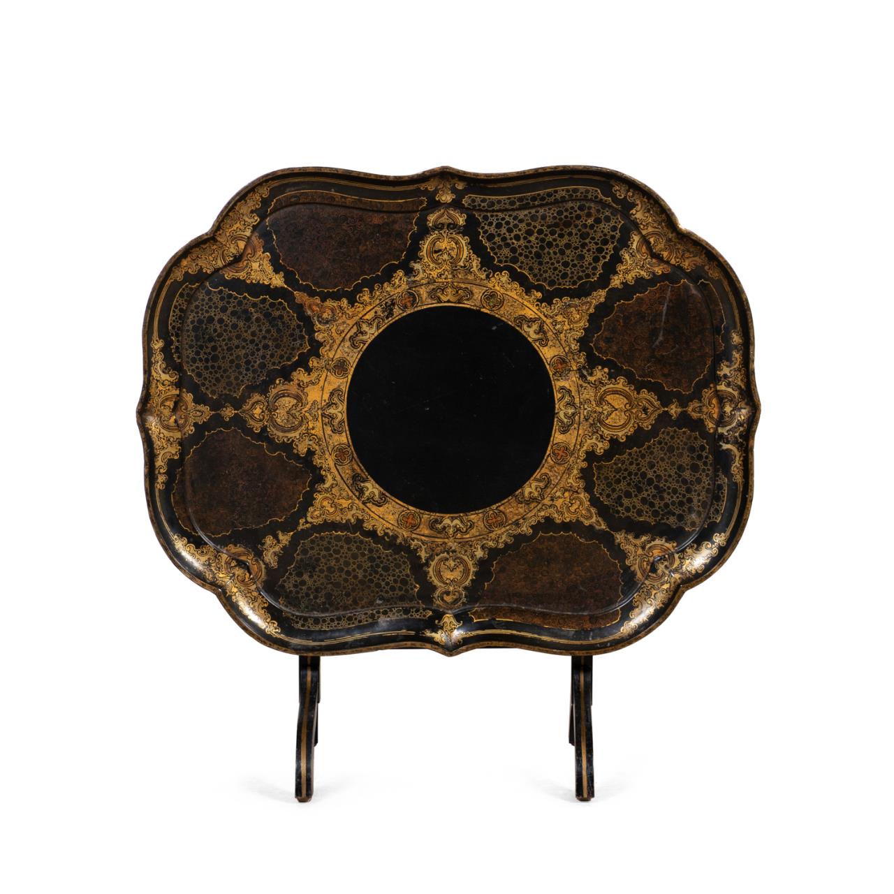 PAPIER MACHE GILT & BLACK LACQUER