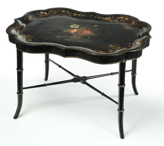 PAPIER MACHE TRAY ON STAND. 